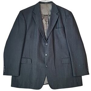 Vintage Oscar de la Renta Blue Herringbone Wool Blazer 50L EUC